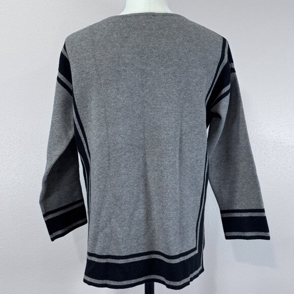 2 Sisters Sweater Womens S/M Dolman Split Hem Crew Neck Long Sleeve Black Gray - Picture 2 of 12